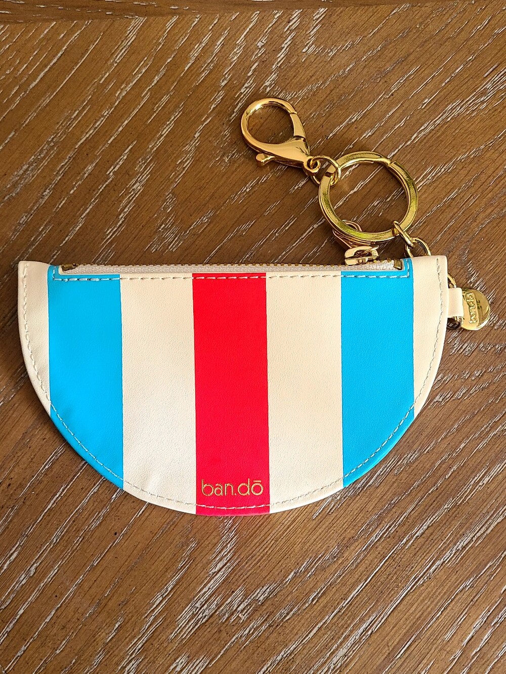 ban.do Striped Mini Coin Purse Keychain Pouch Red Blue Cream